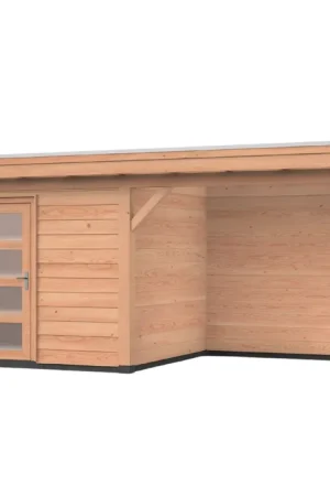 Voordeelprijs Douglas overkapping, 750 x 300, met schuur en achterwand, Westwood Vrijbuiter